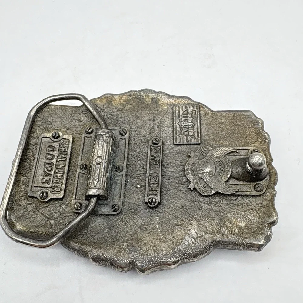 The Great American Buckle Co 1983 Screaming Eagle Black Enamel Belt Buckle